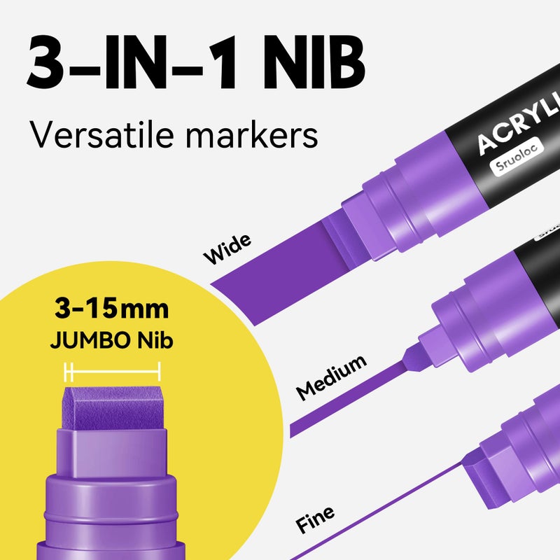 SRUOLOC 3 Jumbo Permanent Markers Purple, 15mm Thick Wide Tip, Large Acrylic Paint Markers for Rock Painting, Poster, Graffiti, Stone, Ceramic, Glass, Wood, Canvas - Image 2